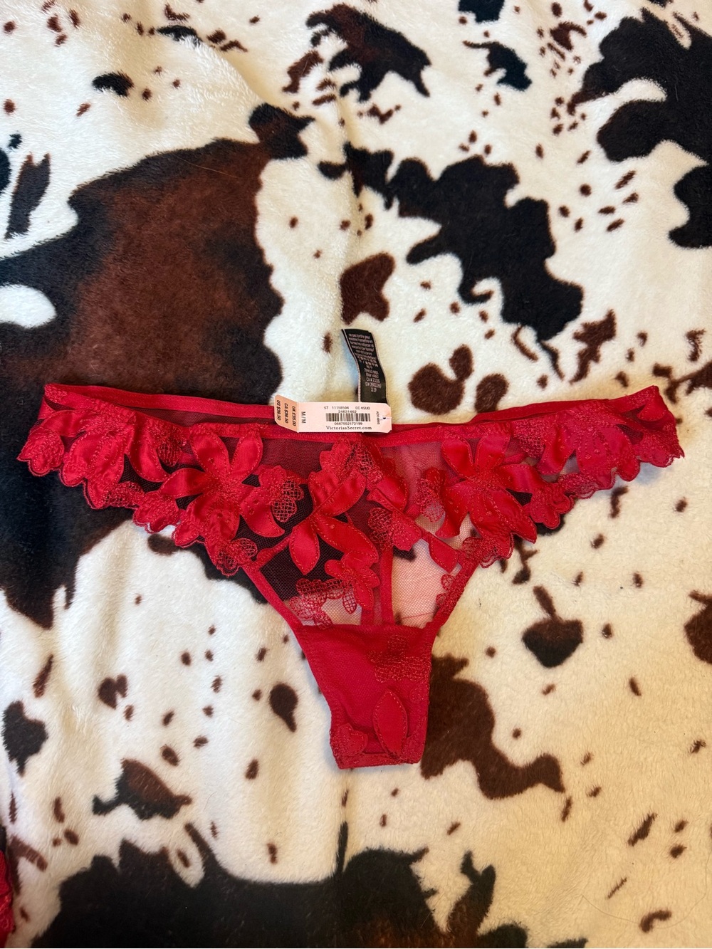 Victoria's Secret Red Floral Lace Thong